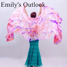 Женский шелковый шарф для танца живота для девушек с большим цветком, окрашенная вуаль для танцев и шарф, Индивидуальный размер, цвет розовый фиолетовый