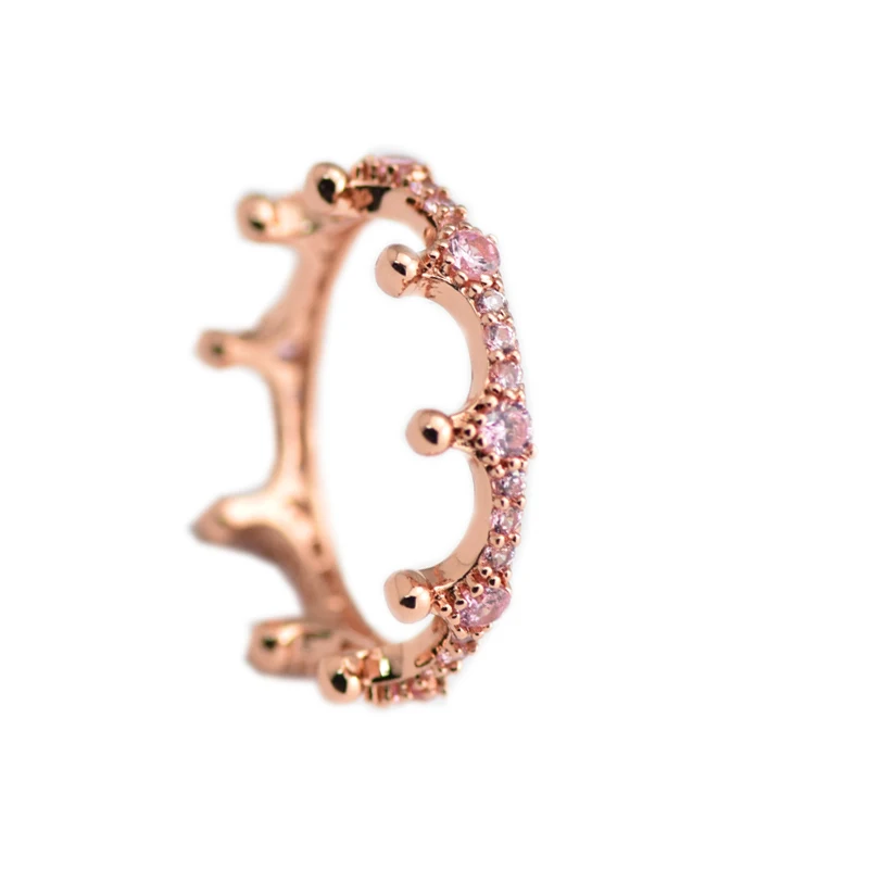 Comprar Plata de Ley 925 anillo de corona encantado Rosa oro rosa anillos de boda de moda originales joyería del encanto para las mujeres DIY Making