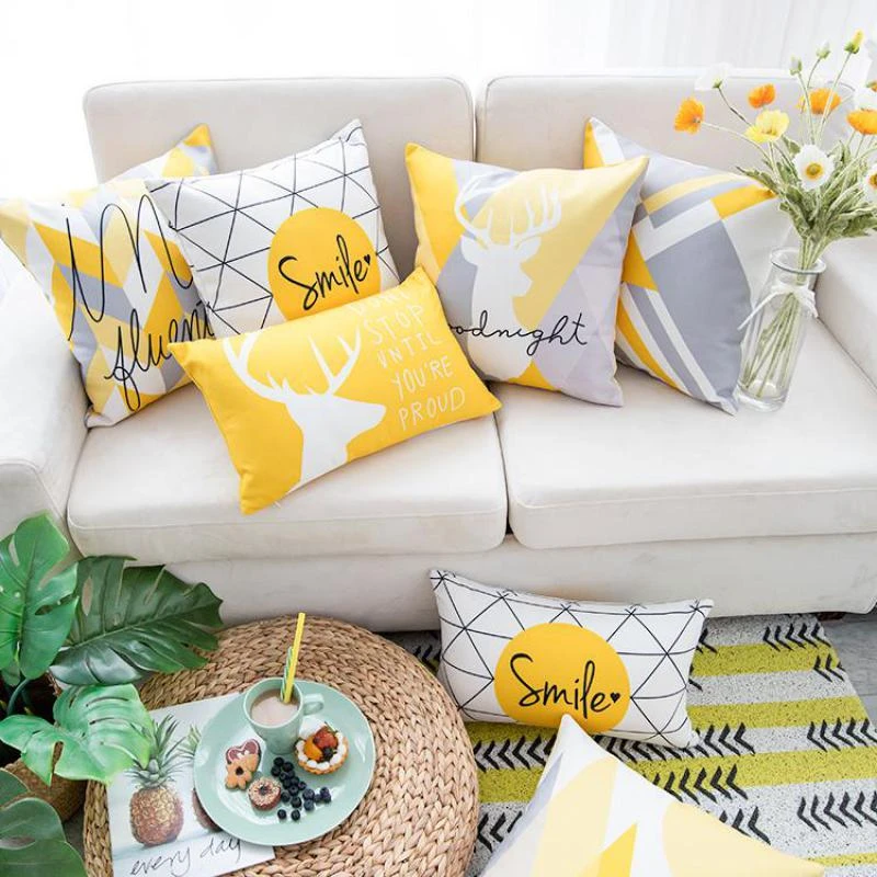 almohada amarilla gris de estilo nordico almohadas geometricas de alce amarillo para decoracion para sala de estar cojines de sofa cojines