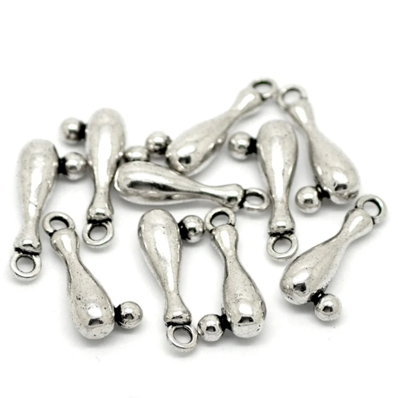 

30Pcs Pendants Silver Tone Bowling Ball Pin Sports Jewelry DIY Findings Charms 20x9mm