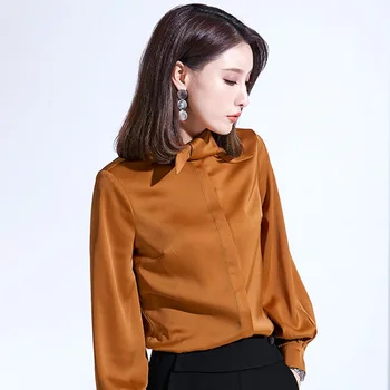 

New Autumn Lady Silk Chiffon Blouses Size M-XL Long Sleeve Bow Decor Elegant Women Fashion OL Shirts