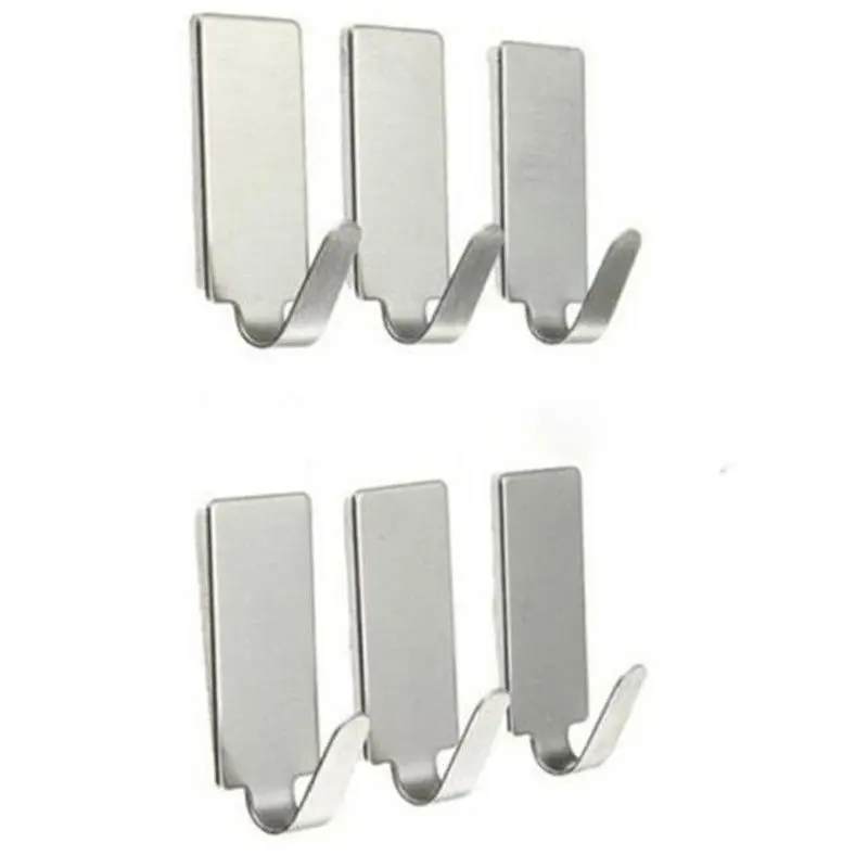 

Hot Sell 6pcs square Adhesive Kitchen Wall Door Stainless Steel Stick Hook Hanger