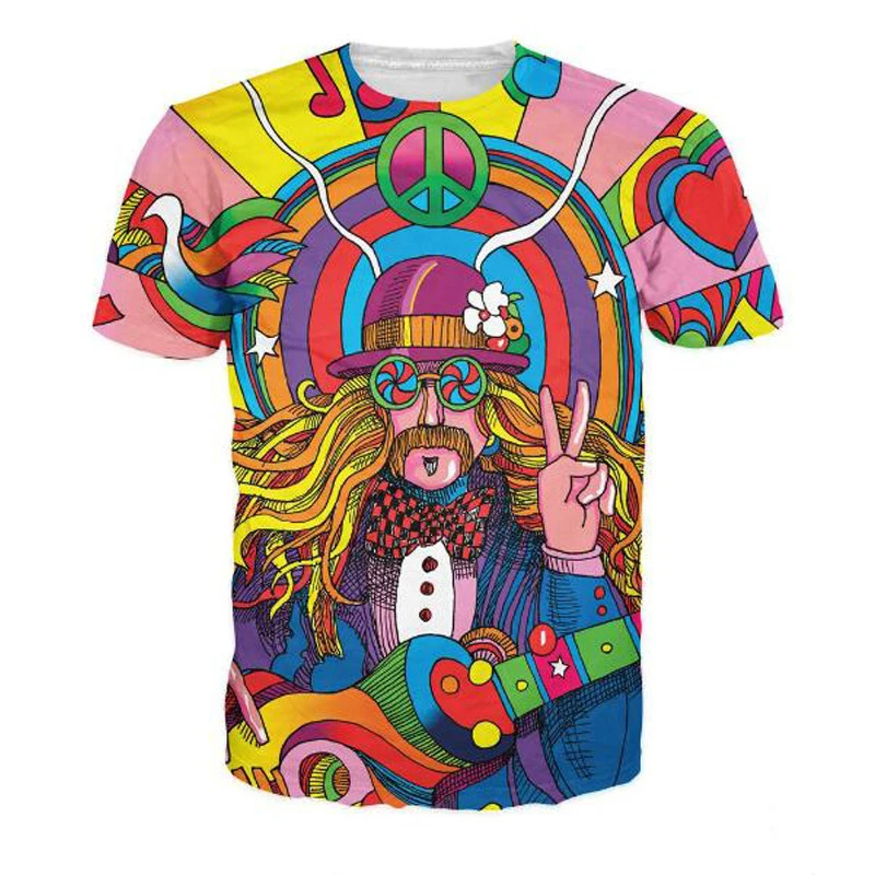 

Colorful Groovy Hippie Musician 3D Printed T-Shirt Men/women Nataion Style Streetwear T shirt Summer Fashion Man Casual Tshirt