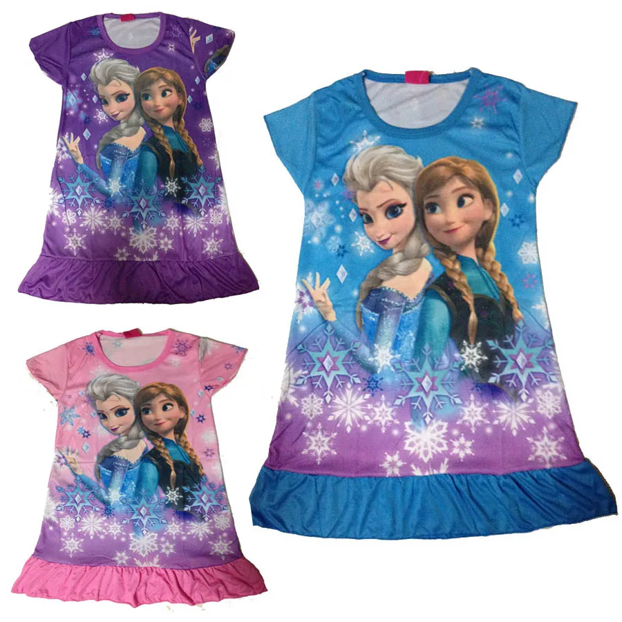 Ночные рубашки; костюм для маленьких девочек; коллекция года; Спортивный костюм; летнее платье принцессы Эльзы и Анны; vestidos Fever Elza; вечерние платья для сна