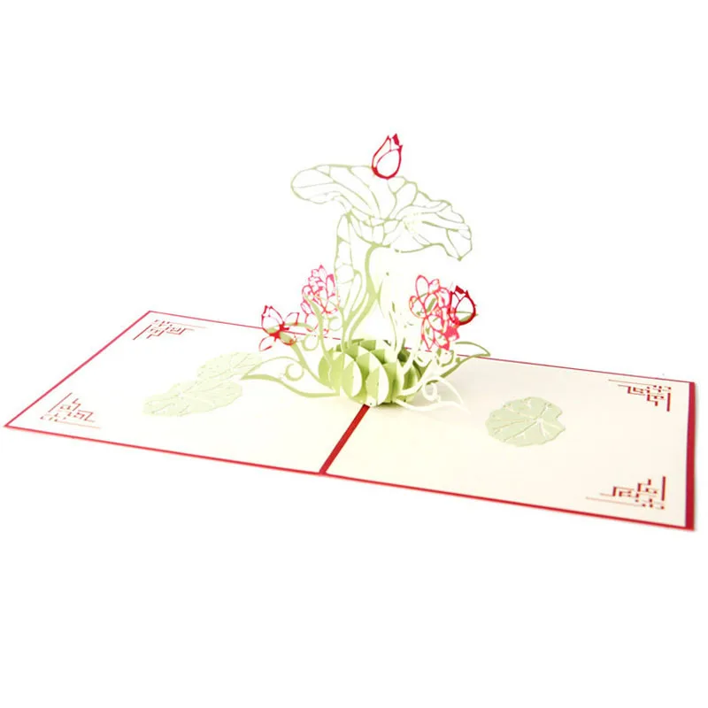 Water Lotus 3D Paper Greeting Cards Laser Cut Pop Up Handmade Post Cards Custom Thank You Card Souvenirs Teacher' Day Supplies (8)