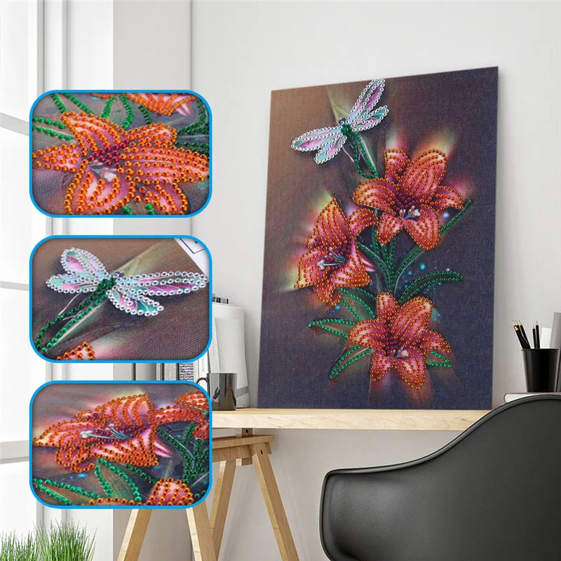 

partial special shaped Drill 5D DIY Diamond Painting "Flowers & Dragonfly" 3D diamond Embroidery Cross Stitch 5D Home Decor