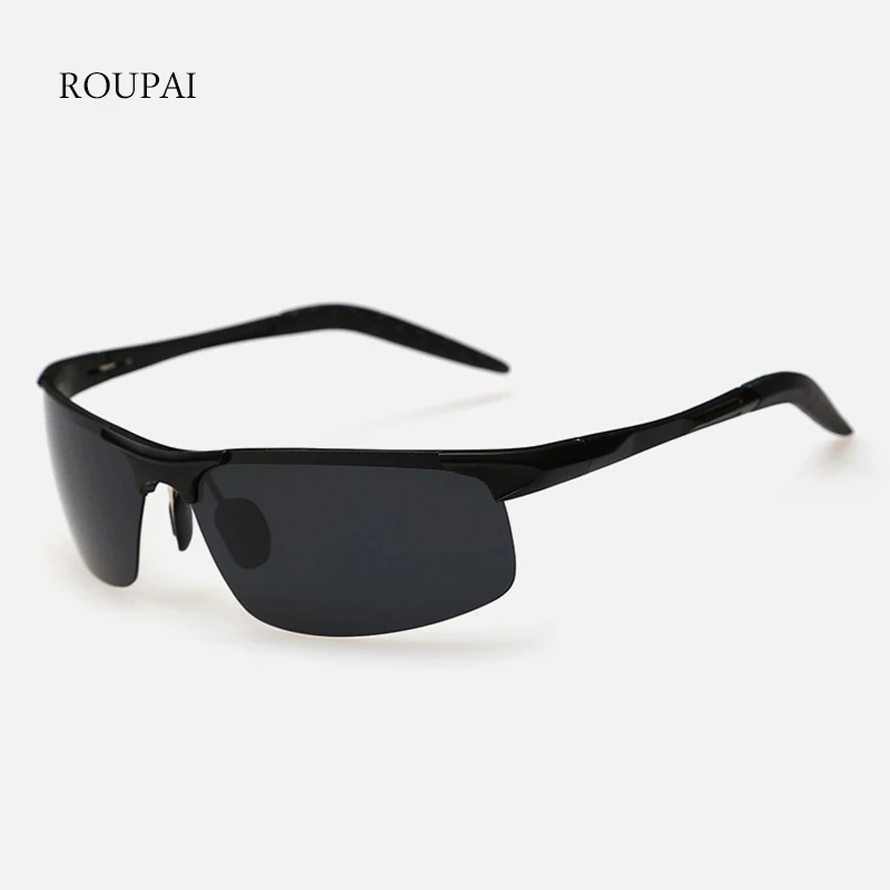 

ROUPAI 2018 Polarized Sunglasses Men Original Brand Design Aluminum Magnesium Sun Glases Male High Quality Semi Rimless Gozluk