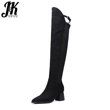 

JK High Heels Over The Knee Women Boots Pointed Toe Zipper Footwear Short Plush Ladies Fashion Shoes Sexy Boots Female Shoes