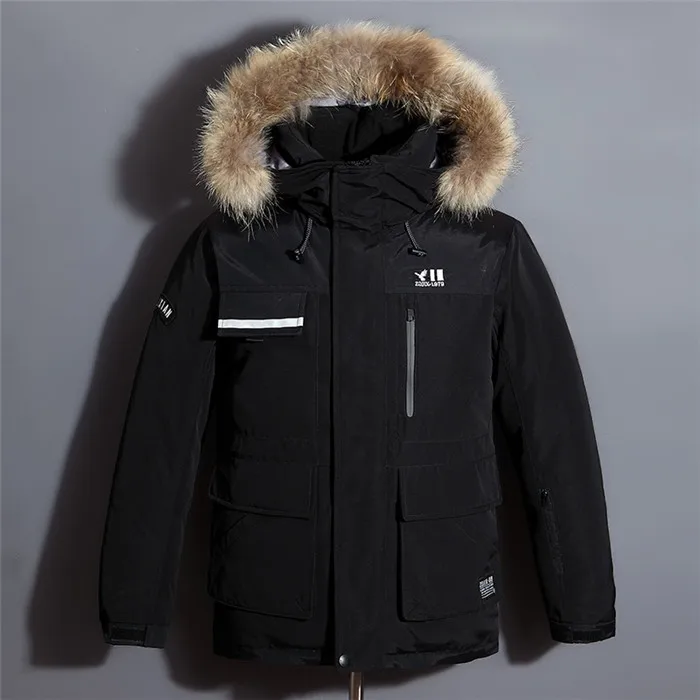 801 black Модные зимние новые 90% белые куртки на утином пуху, мужское теплое пальто, парка, уплотненное пальто для мужчин на зиму, роскошный мех с капюшоном - Цвет: 801 black
