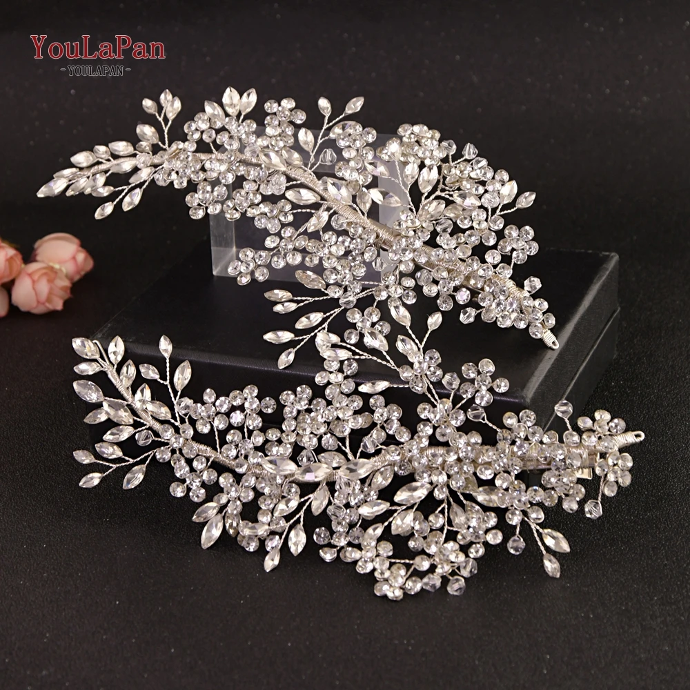 

YouLaPan HP253 Bridal Headpiece Barrettes Hair Clips Vine Rhinestone Floral Wedding Hair Accessories Brides Hair Jewelry