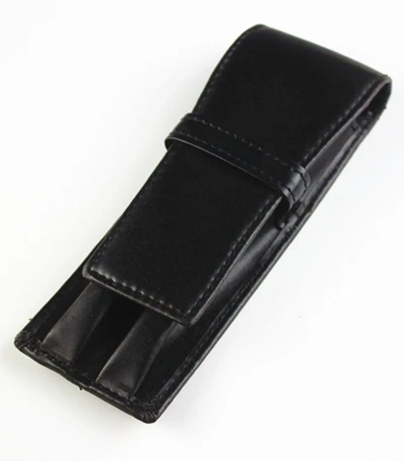 

Black Double Pen Leather Pouch Case Top Washed Cowhide