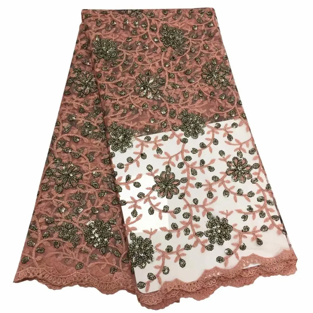 

Embroidery sequins Lace with Sequins African French Tulle Mesh Lace Fabric Sequins Lace Fabric for Bridal YDJUN271