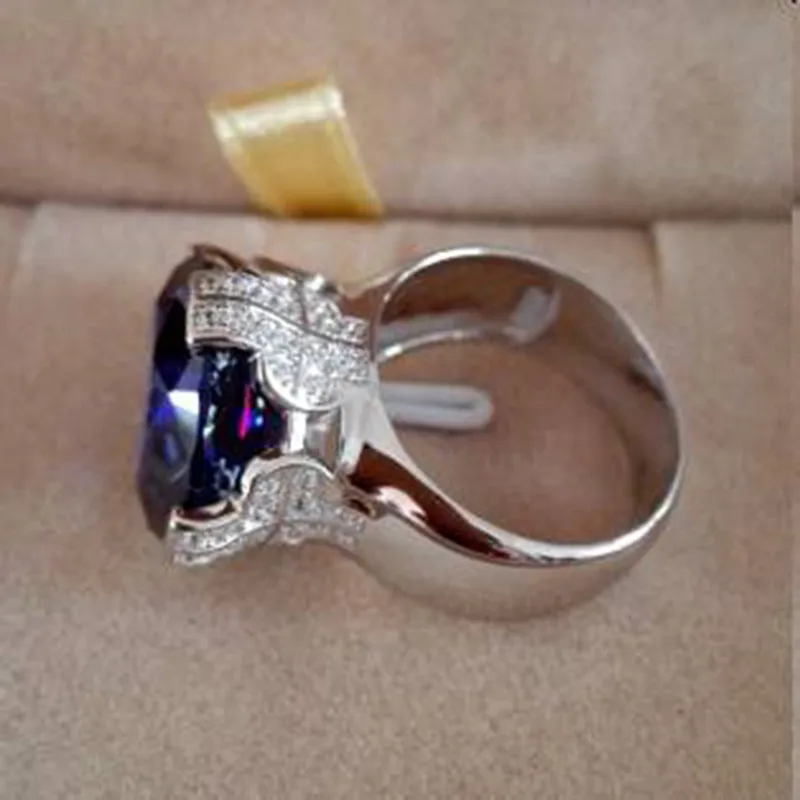 Qi Xuan_Fashion Jewelry_Big Blue Камни элегантный крест женщина Rings_S925 Твердые серебряные модные кольца_ завод прямые продажи