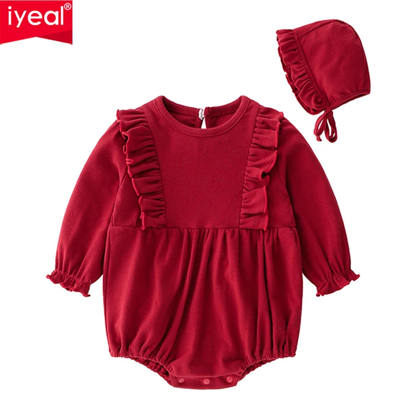 

IYEAL Newborn Baby Girl Bodysuits With Hat Cotton Long Sleeve Baby Costume Infant Toddler Girl Spring Autumn Clothes