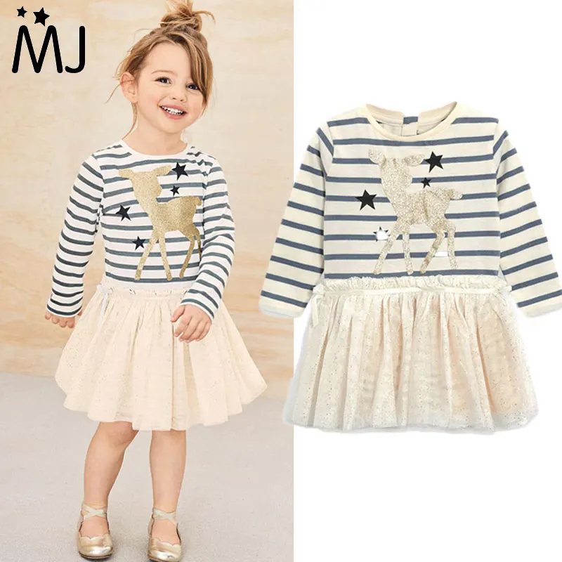 Buy Cheap 2017 Brand Girls Dress New Spring Deer Star Striped Long-sleeved Sequin Dress Children's Clothing Fashion Kids Apparel