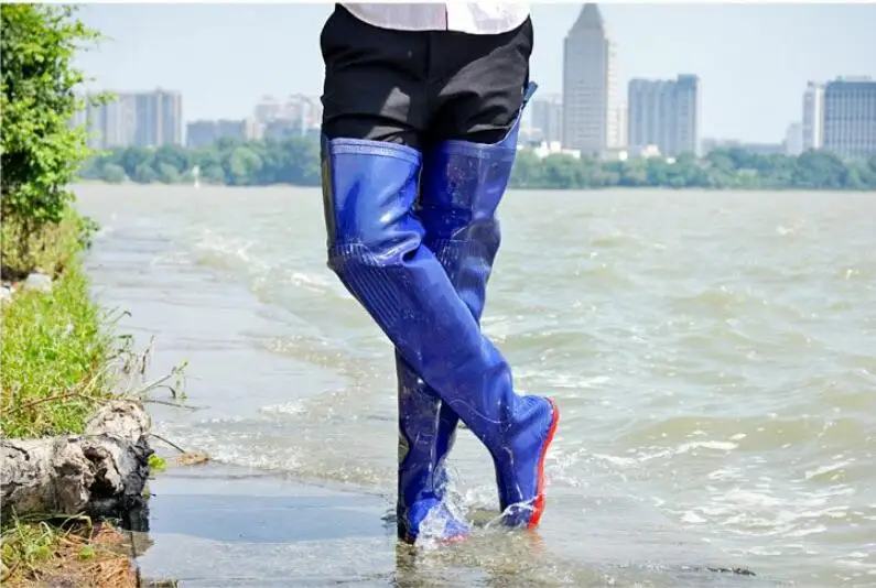 Женская и мужская непромокаемая обувь; непромокаемые штаны для рыбалки; высокие непромокаемые сапоги; водонепроницаемые сапоги в полоску; Цвет Синий