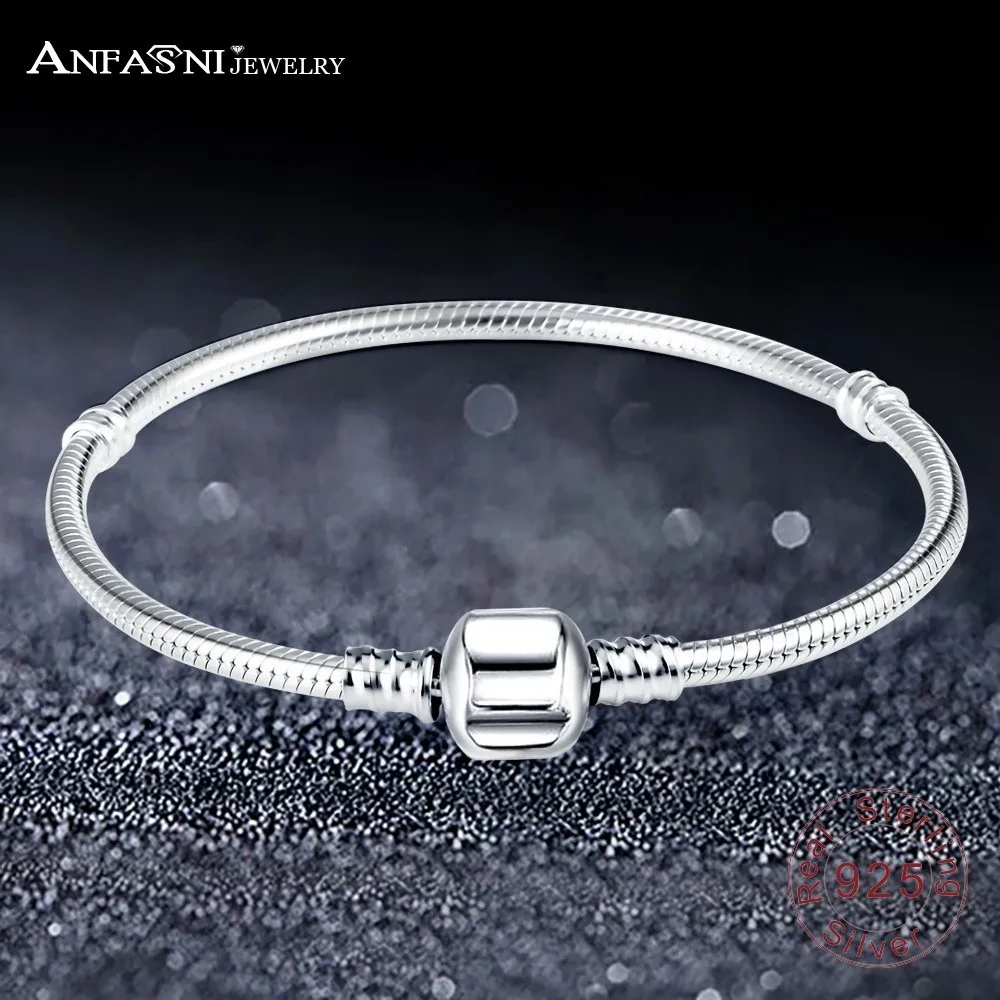 

ANFASNI High Quality 100% 925 Sterling Silver Snake Bracelet Basic Chain Clasp Bracelet & Bangle For Women Fashion Jewelry Gift