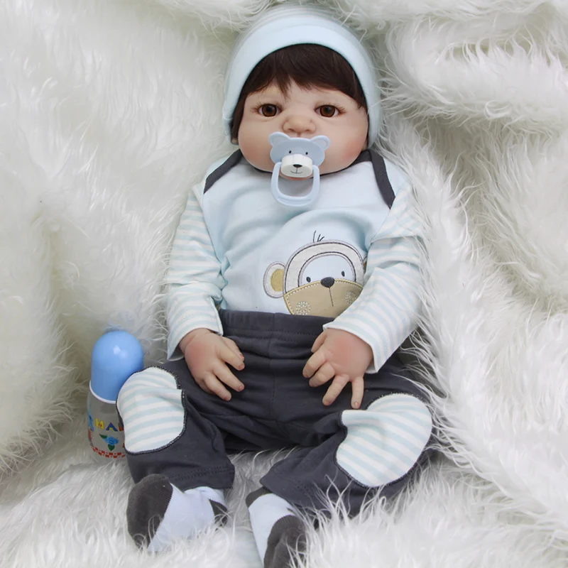 

2017 New Style 23 Inch Dolls Newborn Silicone Vinyl Full Body Babies Boys Real Touch Doll Toy With Wig Kids Birthday Xmas Gift