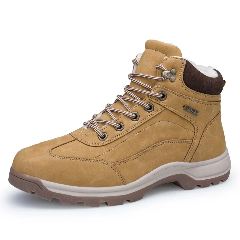 Khaki EOFK/зимние мужские ботинки; качественные мужские теплые короткие плюшевые зимние ботинки; водонепроницаемые ботинки на шнуровке; обувь ручной работы; кожаные зимние ботинки - Цвет: Khaki