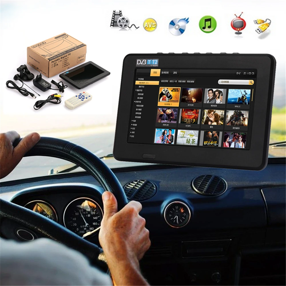 

Cewaal 7inch ATSC DVB-T2 With Remote Control Rechargeable Car TV Rechargeable Digital TV Universal Portable Television