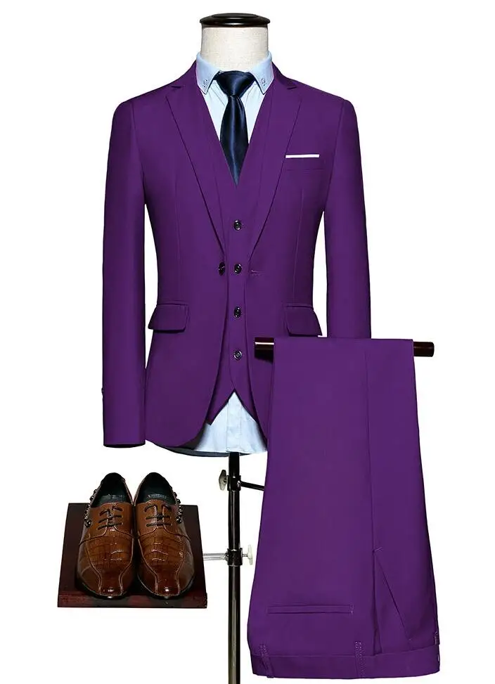 

2018 Famous Purple Red Brand Mens Suits Wedding Groom Plus Size 6XL 3 Pieces(Jacket+Vest+Pant) Slim Fit Casual Tuxedo Suit Male