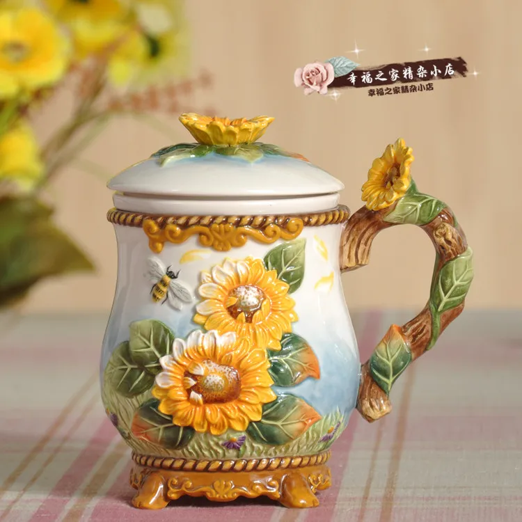 Tea coffee mugs ceramic sunflower milk mug home decor ...