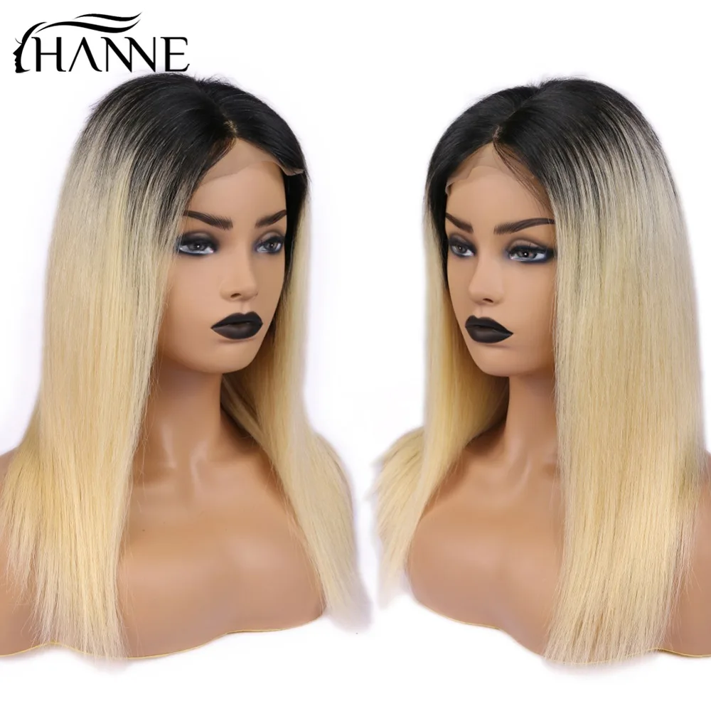 HANNE 4*4 Lace Closure Human Hair Wigs Ombre #613 Blonde Color For Women Brazilian Straight Human Hair Glueless Lace Wig 150%