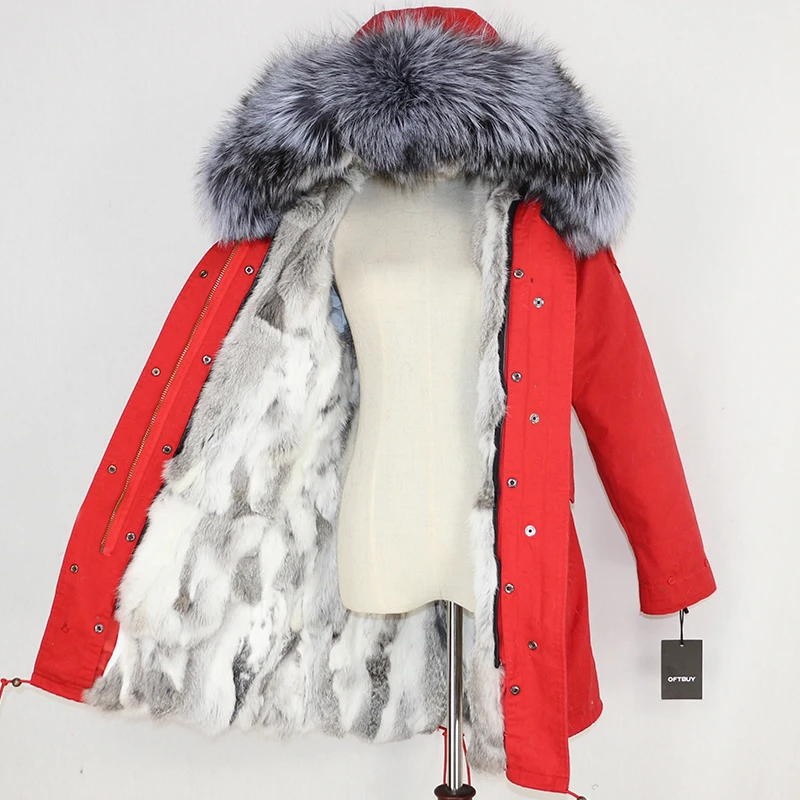 OFTBUY, зимняя женская куртка, пальто из натурального меха, длинная парка, воротник из натурального меха енота, подкладка из кроличьего меха, Толстая теплая уличная одежда, новинка - Цвет: 8