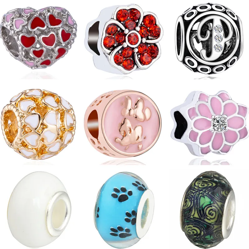 

Party Jewelry Small Ball Maple Leaf Butterfly Eggplant Hat Stars Beads Charms Fit Pandora Bracelets DIY Pulsera for Women Bijoux
