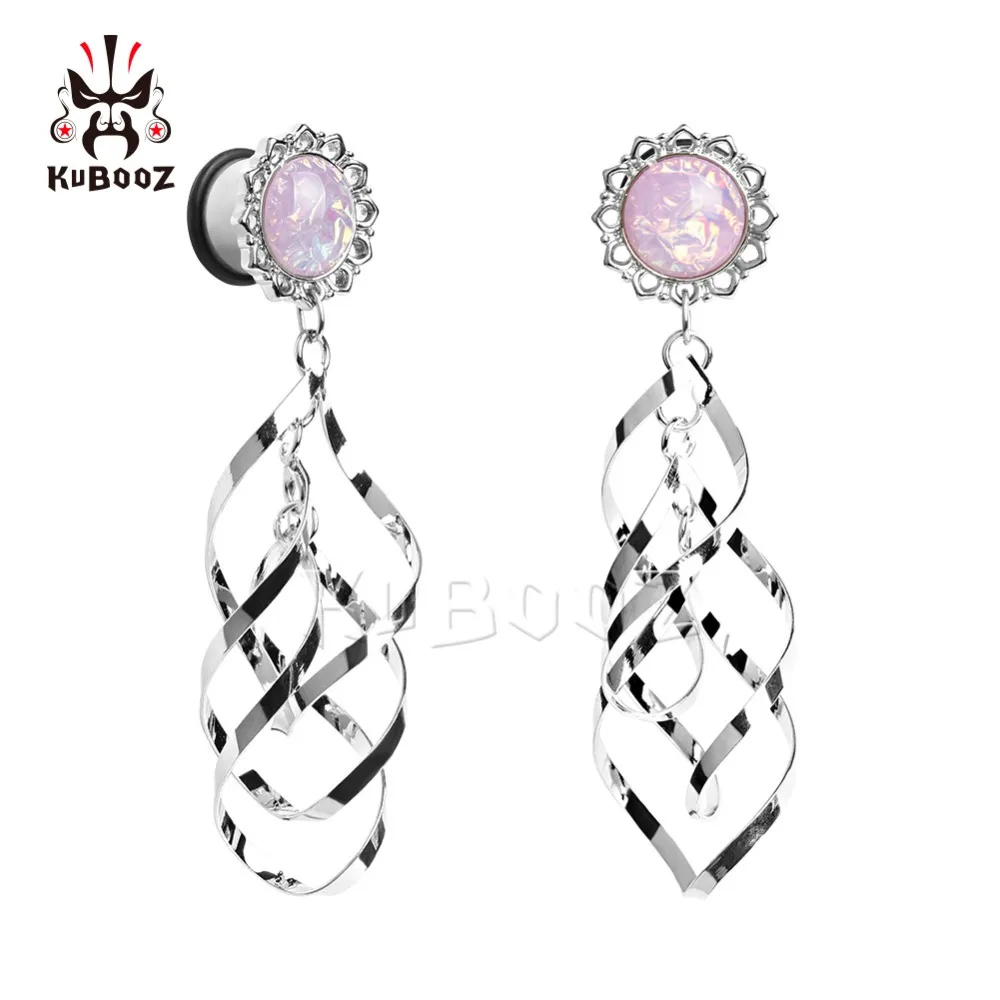 

KUBOOZ 2PCS Ear Piercing Tunnels Stretcher Stainless Steel Opal helix Dangle Plugs Body Jewelry Gauges Earrings Gift 6mm to 16mm