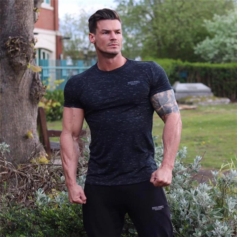 Summer Men Gym Tight T shirt Male (8)