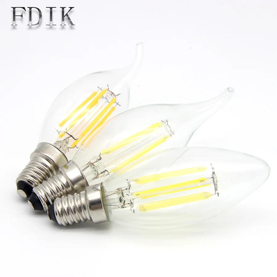 LED Candle Bulb E14 E27 Retro Incandescent Lamp Filament AC220V 2W 4W