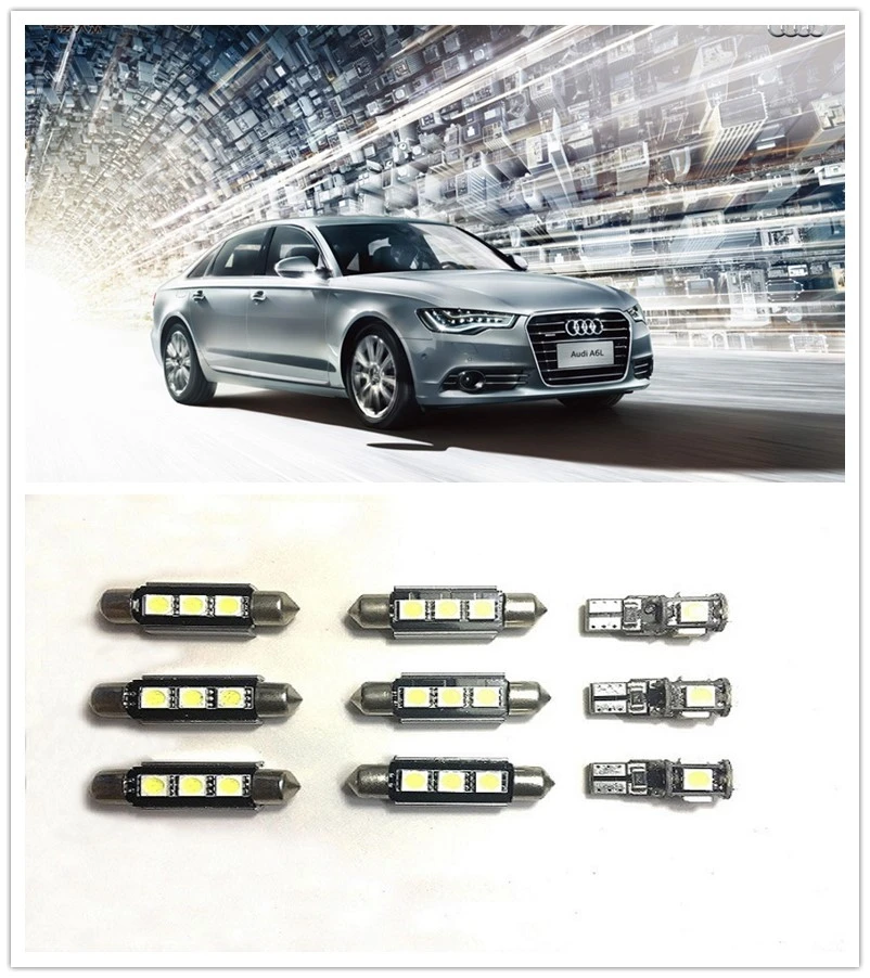 

9PCS White LED Interior Package kit For AUDI A1 A3 A4 A5 A6 A8 Q3 Q5 Q7 TT or TTS (8J) Map Cargo Tag Lights