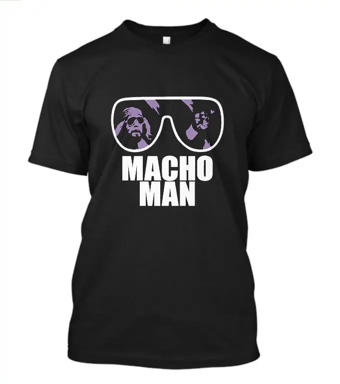 New Macho Man Logo Short Sleeve Men's Black T Shirt Size Casual Short
