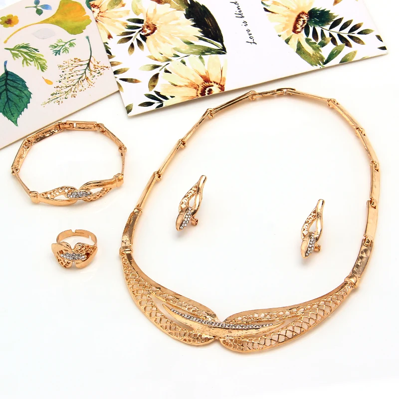 amazing price Dubai Jewelry Sets Crystal Necklace Bracelet Earrings Ring Nigerian Wedding Party Women Fashion Jewelry Set