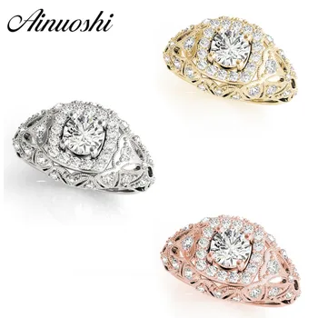 

AINUOSHI Fashion 925 Sterling Silver Women Wedding Engagement Ring Halo 1CT Round Cut 4 Prongs Silver Bridal Ring Gift Jewelry