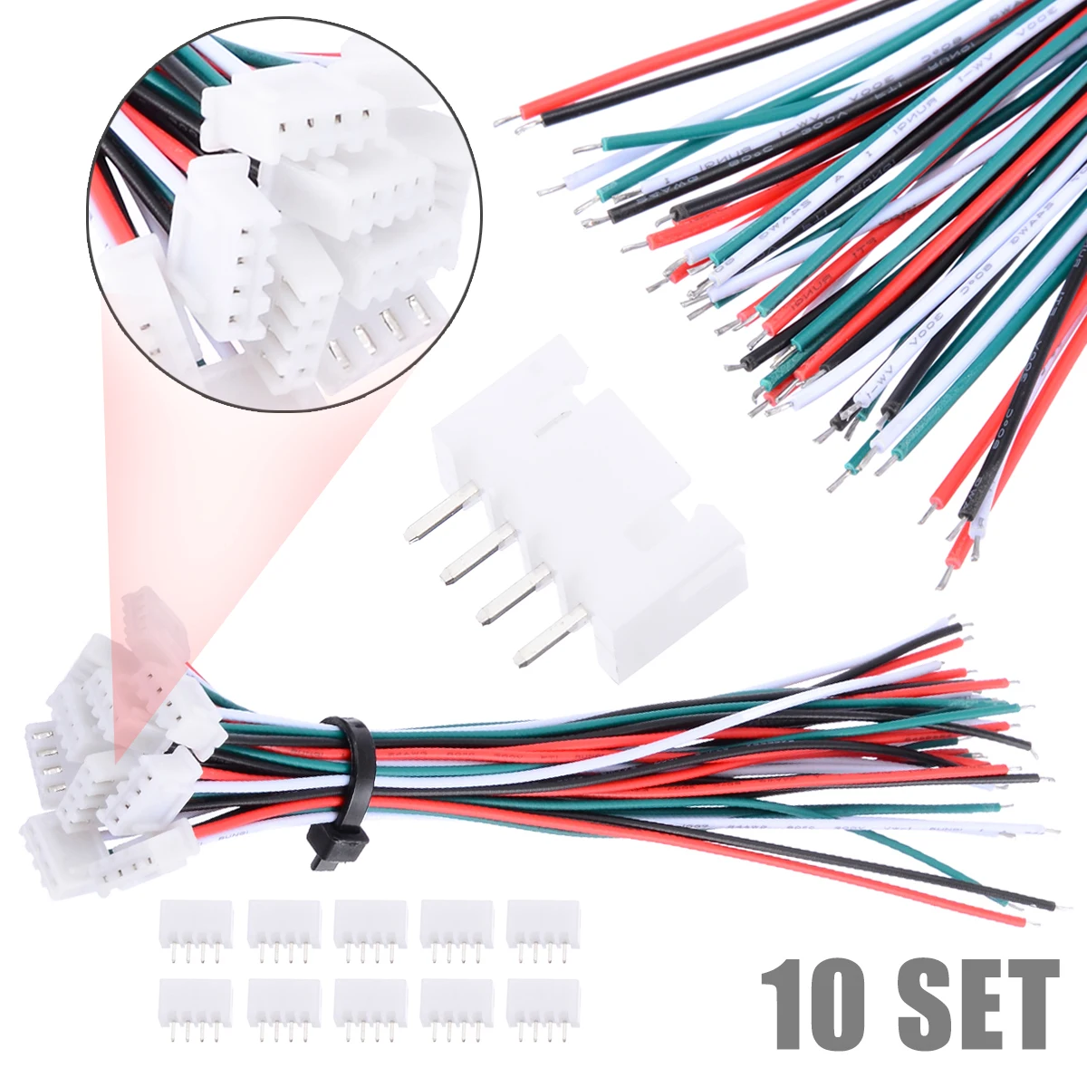 10 Set Mini JST XH 2.54mm Pitch Connector Plug 24AWG 4 Pin With Wires 150mm Length For Electric Equipment