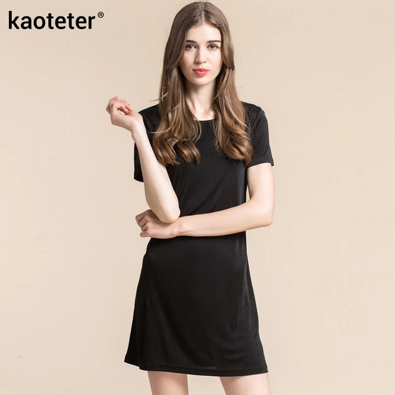 

100% Pure Silk Women's Dress New Knitted Silk Female Full Long Dresses Women Summer Home Sleep Wear Woman Casual Cool Clothing