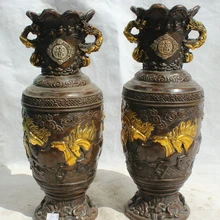 Песня voge gem S2171 1" Клеймо Династия Китайский дворец Бронзовый Gild Фу верховая цветок Бутылка Ваза Пара