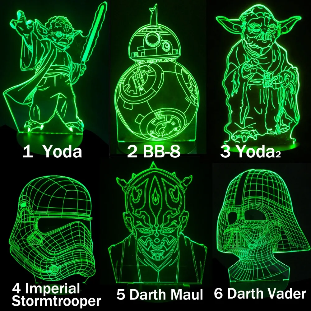 Star Wars Yoda BB-8 Darth Vader Stormtrooper 3D Lamp Table LED USB Creative Gifts Night Light Table RGB Kid Toys Bedroom Decor