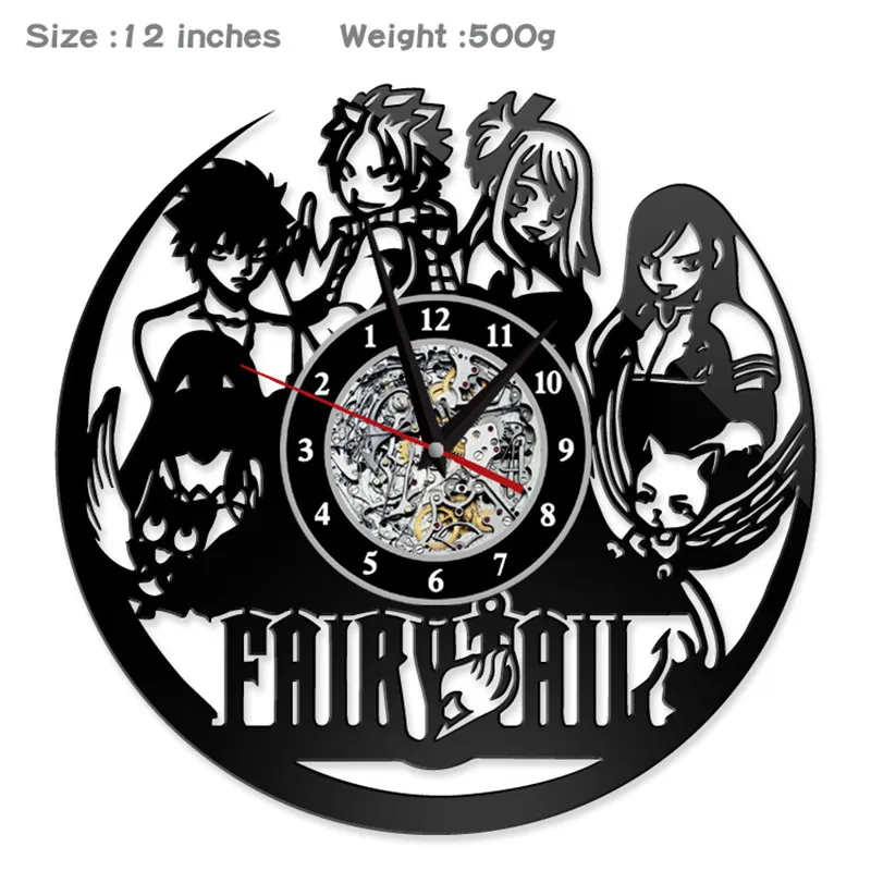 

12" Vinyl Record Wall Clock Fairy Tale Anime Style Clocks for Living Room Silent Vintage CD Hanging Clock