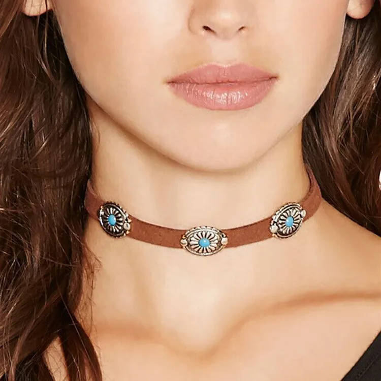 

Bohemian Retro Simple Metal Flower Plate Neck Chain Collar Torques Punk Choker Vintage Women Necklace Jewelry