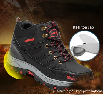 

plus size mens casual steel toe cap working safety shoes soft leather spring autumn winter ankle boots puncture proof protective