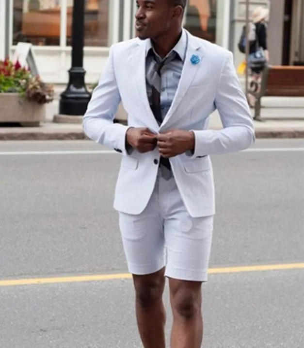 Элегантный Кот/белый мужской костюм короткие штаны Для мужчин Летний комплект одежды Модный комплект Бизнес Для мужчин 2 шт.(куртка+ брюки