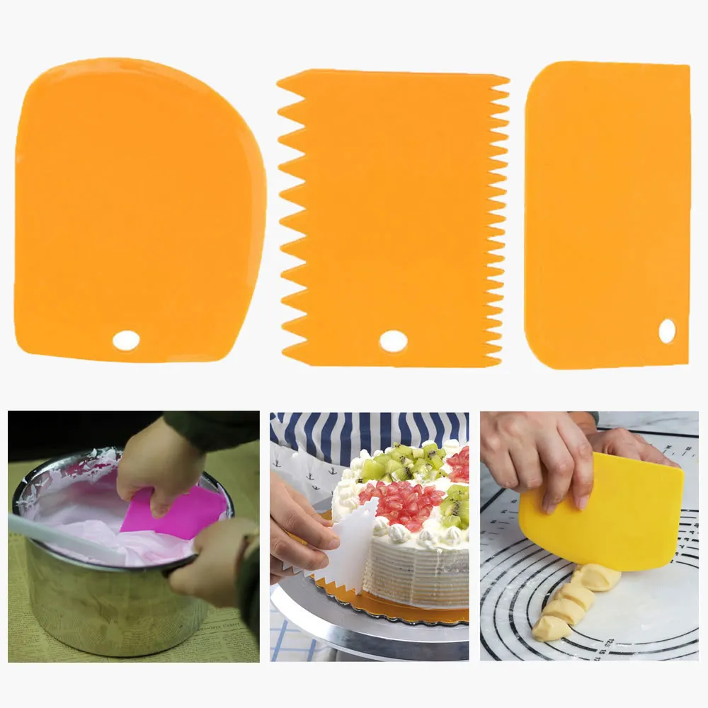 

3PCS/Set Hot High Quality Colorful Multifunctional Irregular Teeth Edge DIY Cream Scraper Set Cake Mold Tools