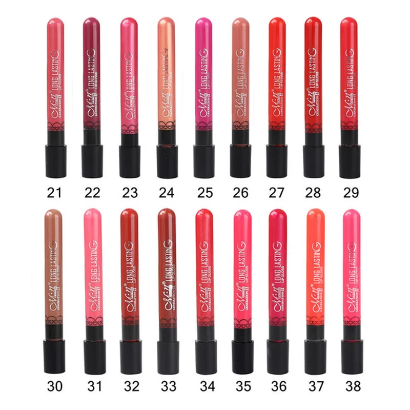 

New arrival 38 color lip gloss matte matte waterproof non-stick cup makeup metallic liquid lipstick Lip Gloss for cute girls