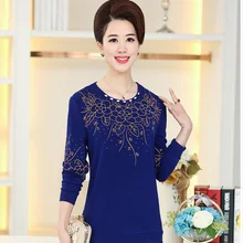 Летняя Новинка Плюс Размер Женская футболка среднего возраста с круглым вырезом и длинным рукавом Повседневный женский топ X93