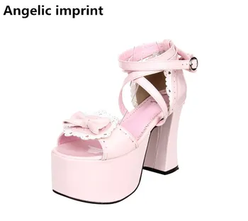 

Angelic imprint woman mori girl lolita cosplay shoes lady super high heels pumps women princess summer dress sandals 12.5cm heel