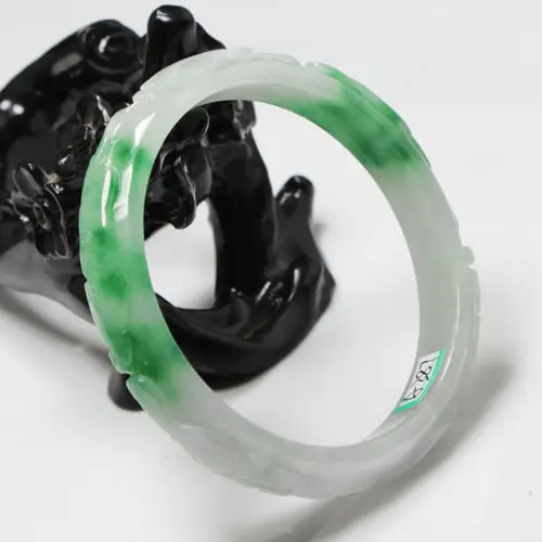

Hot sale 58MM BEAUTIFUL CHINA HAND-CARVED EMERALD GREEN JADE GEMS BANGLE BRACELET