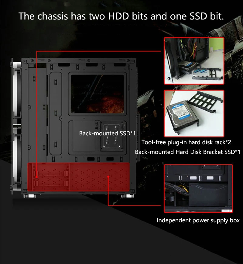 40*20.5*45CM RGB Computer Double Side Tempered Glass Panels PC chassis case ATX Gaming Water Cooling PC box with 2 colorful Fans